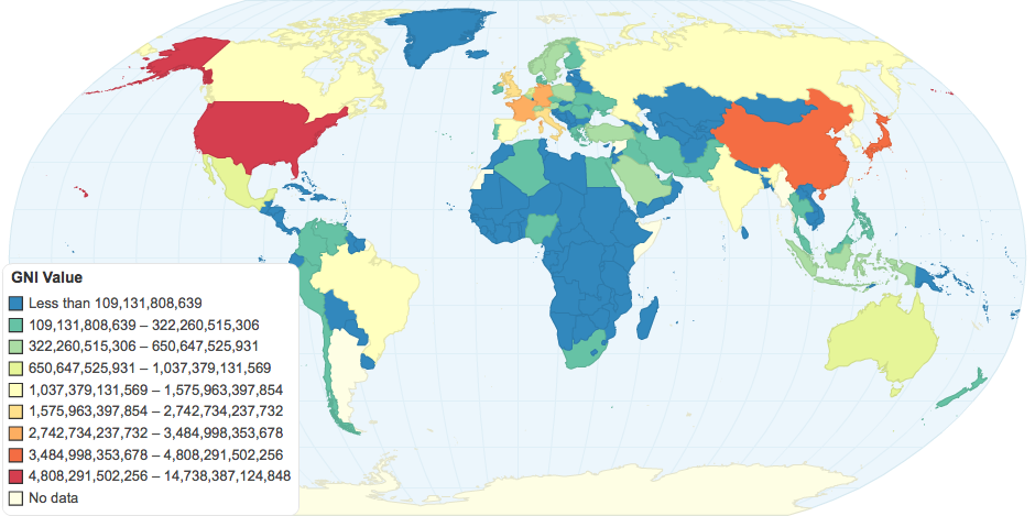 GNI for World Countries (Atlas Method) 2009