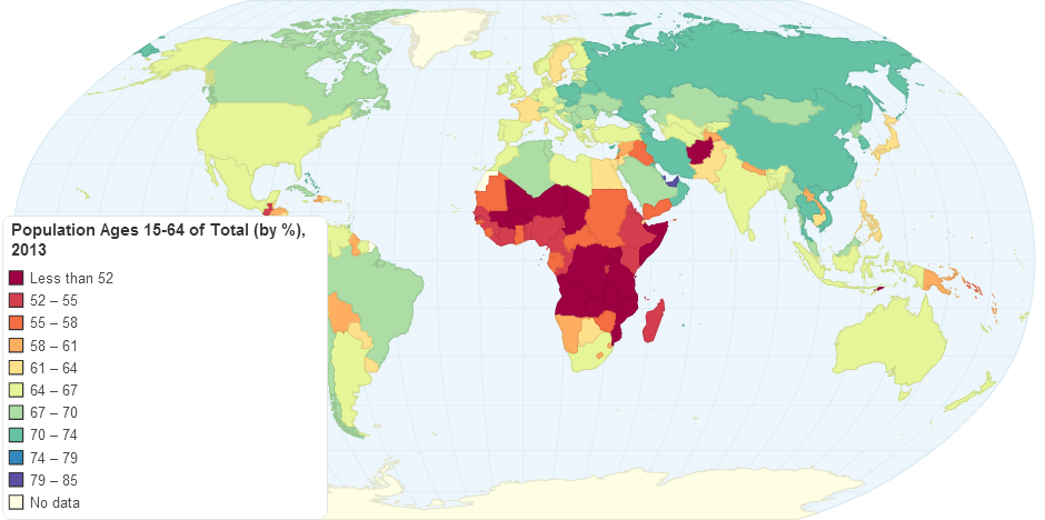 Population Ages 15-64 of Total (by %), 2013