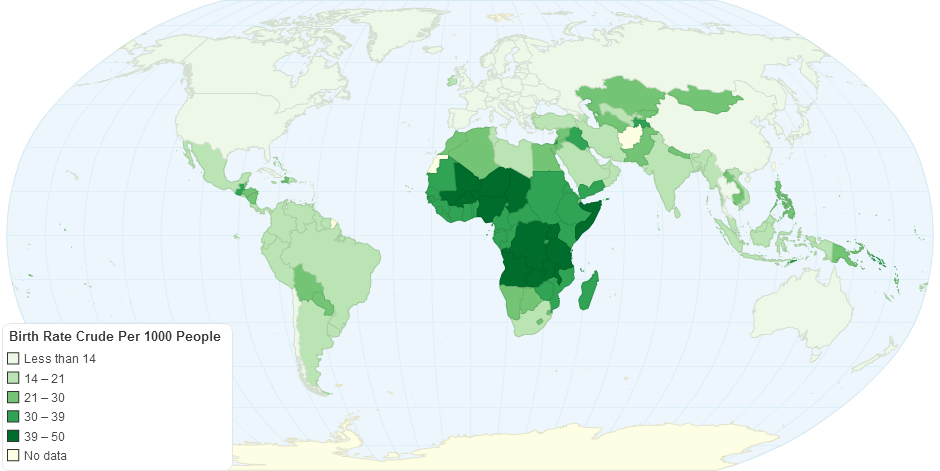 World Birth Rate Crude Per 1000 People in 2012