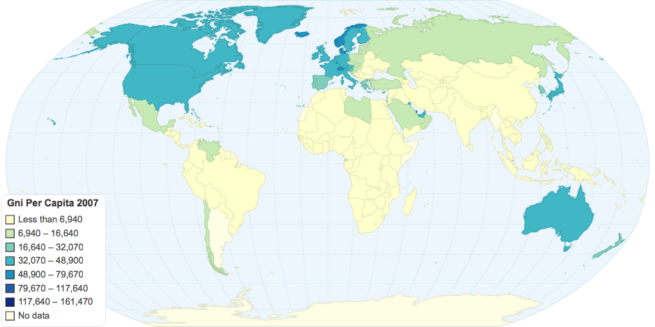 GNI per capita, 2007