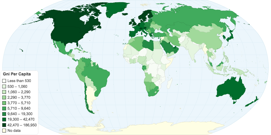 GNI Per Capita Atlas Method Map 2008