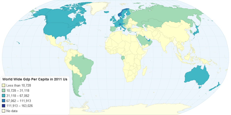 World Wide GDP Per Capita of different countries in 2011  (Current US$)