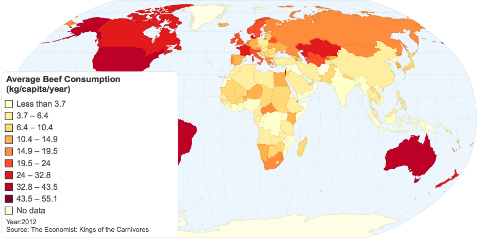 2007 Global Pattern of Beef Consumption Per Capita
