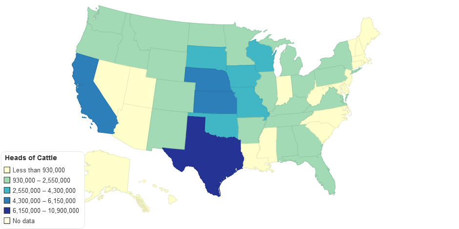 USA Beef Production by State 2014