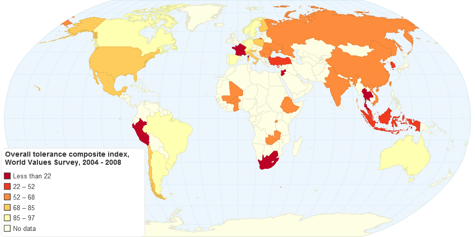 Overall Tolerance Composite Index, World Values Survey (2004 - 2008)