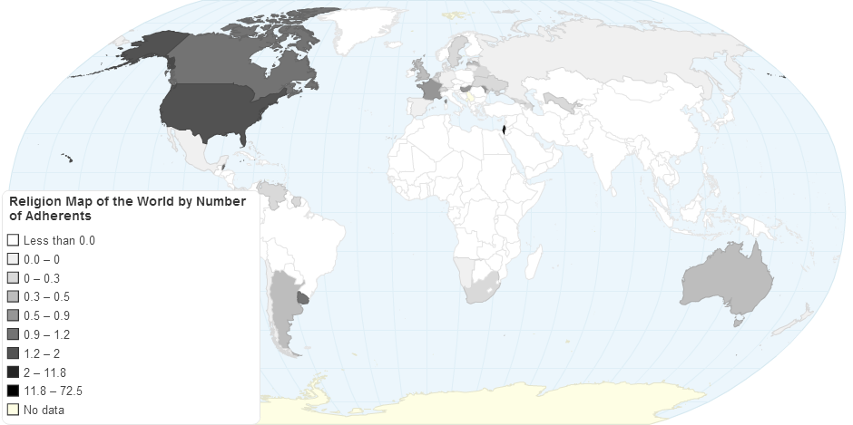 map of countries that practice judaism