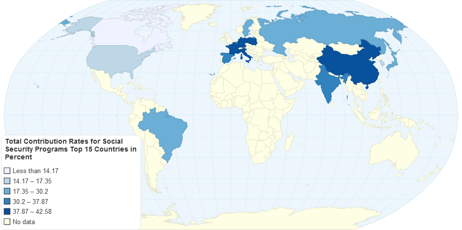 Total Contribution Rates for Social Security Programs - Top 15 Countries (in Percent)