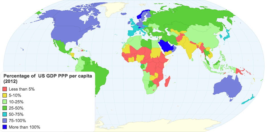 Percentage of US GDP PPP Per-Capita (2012)