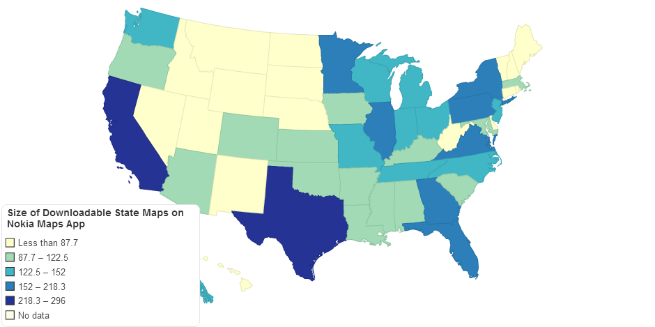 Size of Downloadable State Maps on Nokia Maps App
