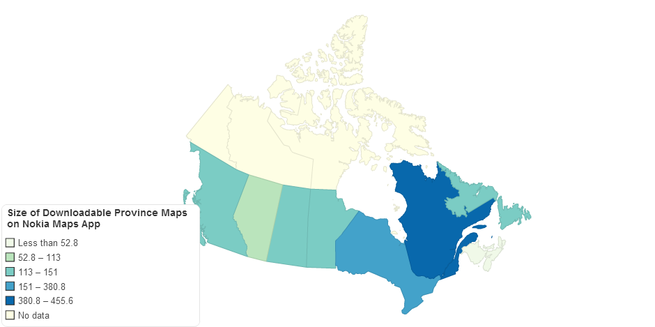 Size of Downloadable Province Maps on Nokia Maps App