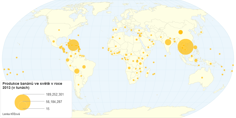 Produkce banánů ve světě v roce 2013 (v tunách)