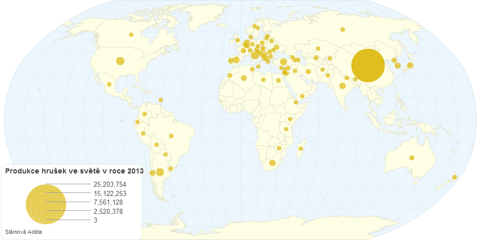 Produkce hrušek ve světě v roce 2013