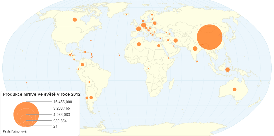 Produkce mrkve ve světě v roce 2012