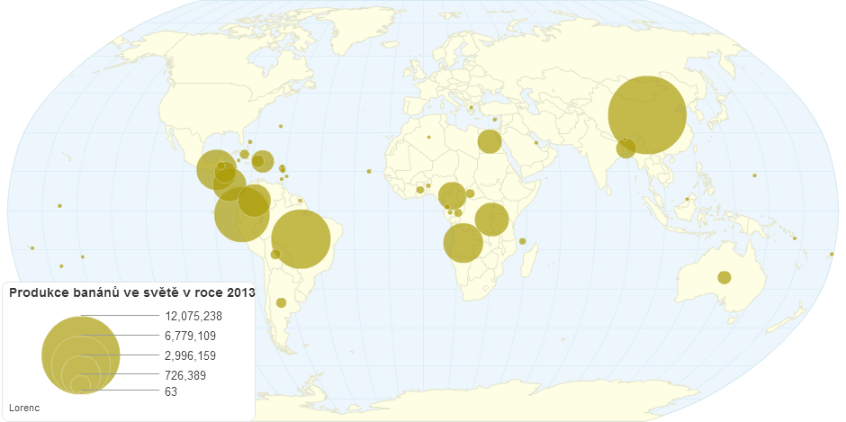 Produkce banánů ve světě v roce 2013