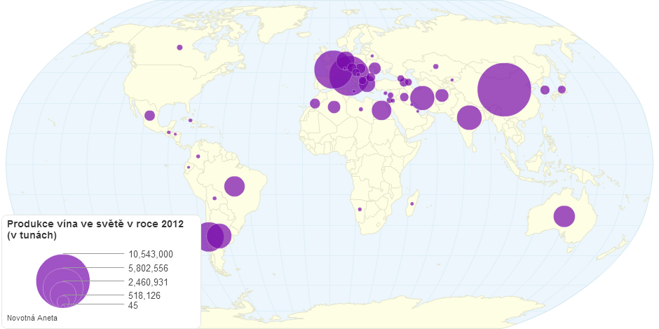 Produkce vinné révy ve světě v roce 2012 (v tunách)