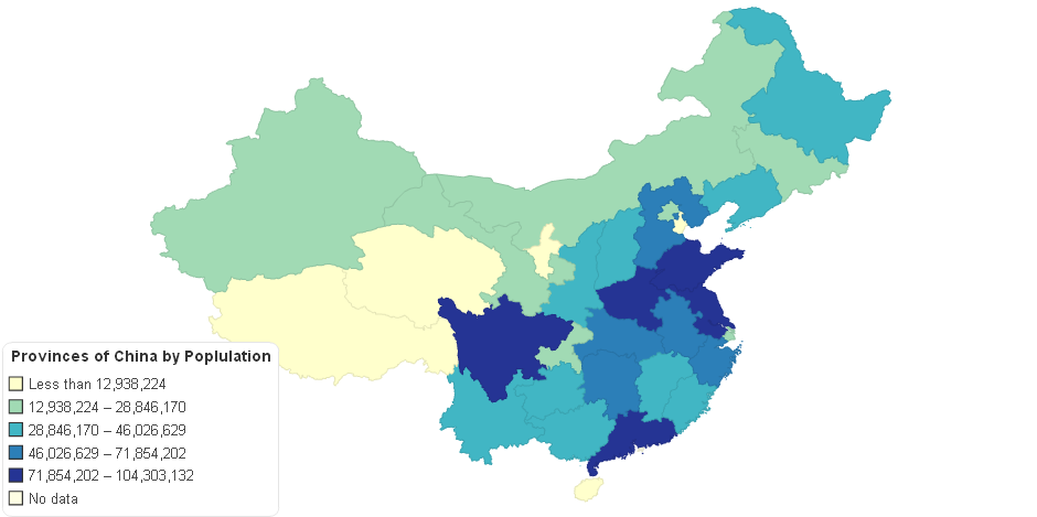 Provinces of China by Poplulation