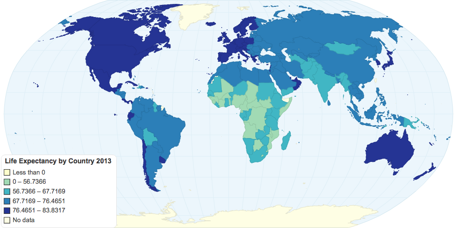 Life Expectancy by Country 2013
