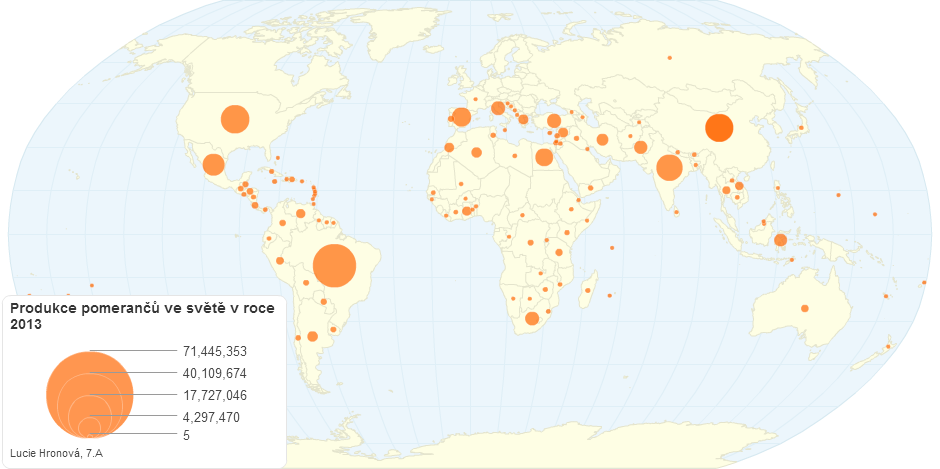 Produkce pomerančů ve světě v roce 2013