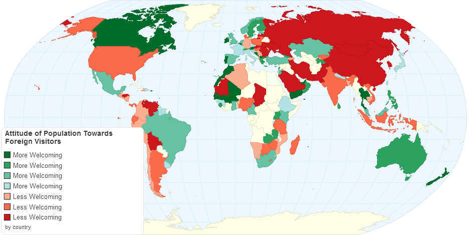 Most and Least welcoming to foreigners by country