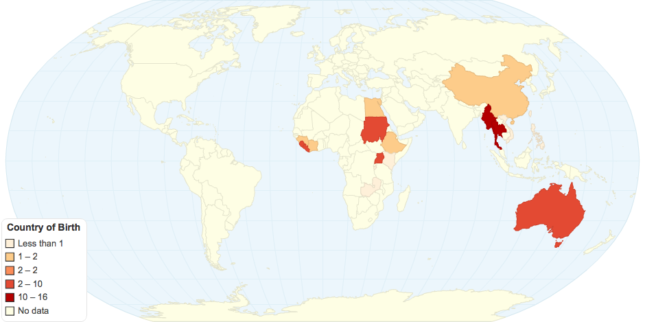 Country of birth of HBV positive refugee health children