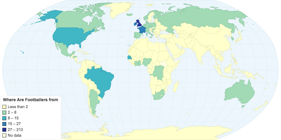 Where are premiership footballers from? (real scale)