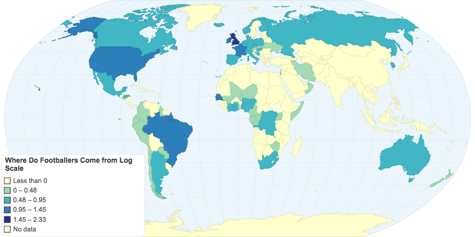 Where Do Footballers Come from Log Scale