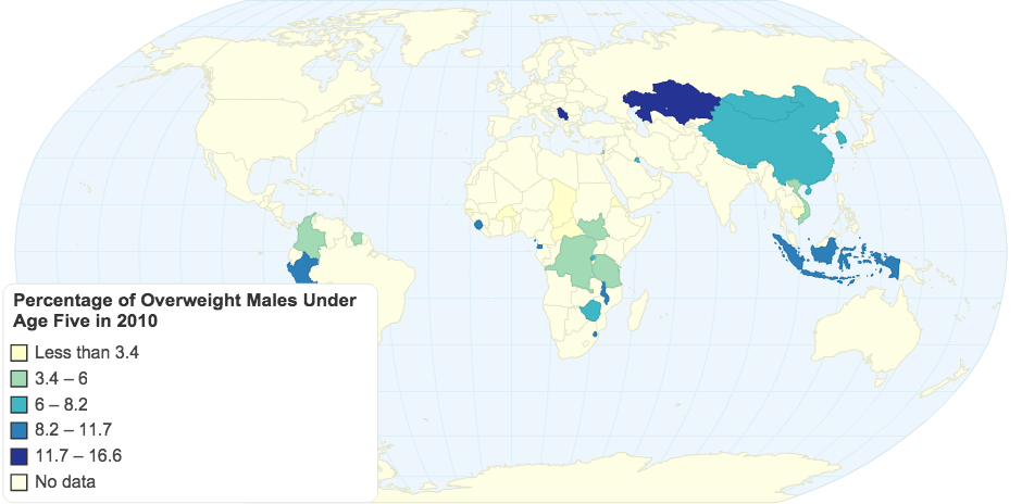 Percentage of Overweight Males Under Age Five in 2010