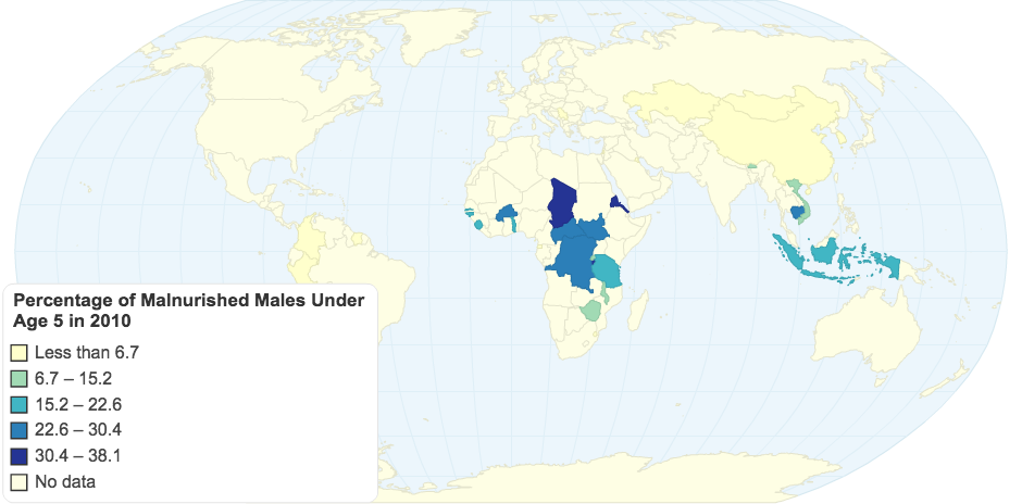 Percentage of Malnourished Males Under Age 5 in 2010