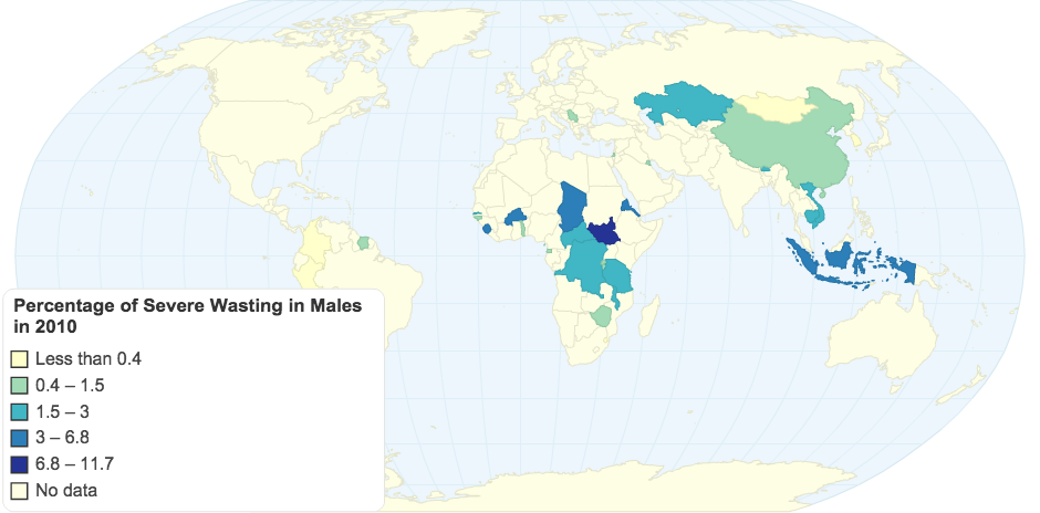 Percentage of Severe Wasting in Males in 2010