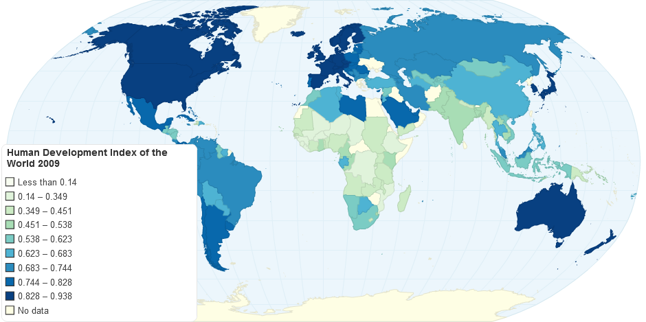 Human Development Index of the World 2009