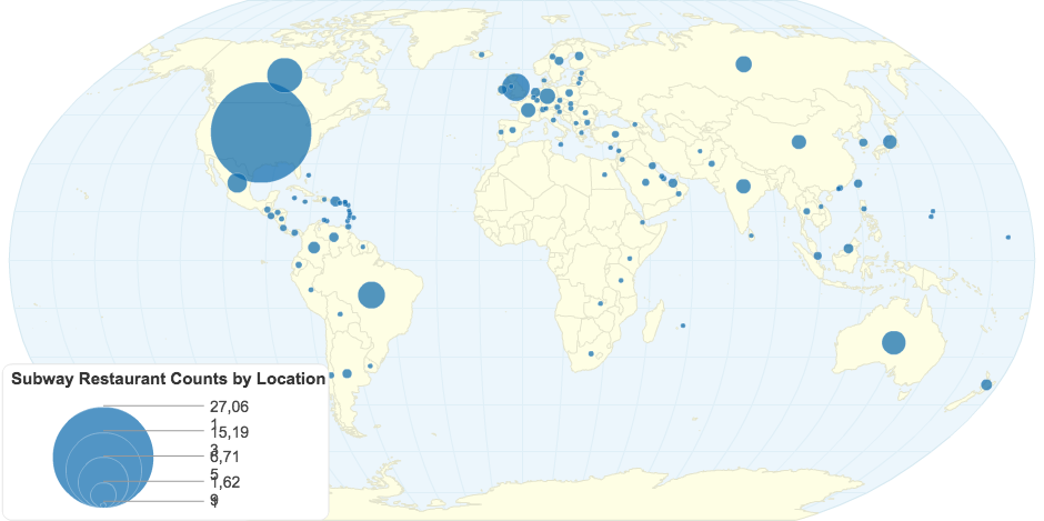 Subway Restaurant Counts by Location July 2015