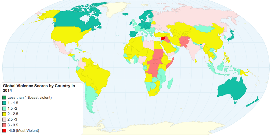 Global Violence Scores by Country in 2014