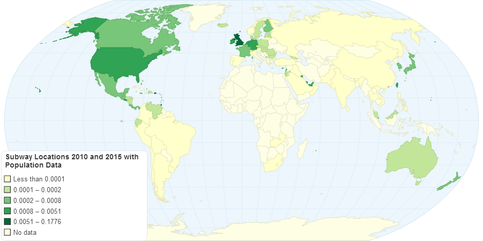 Subway Locations in 2015 per capita