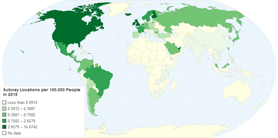 Subway Locations per 100,000 People in 2015