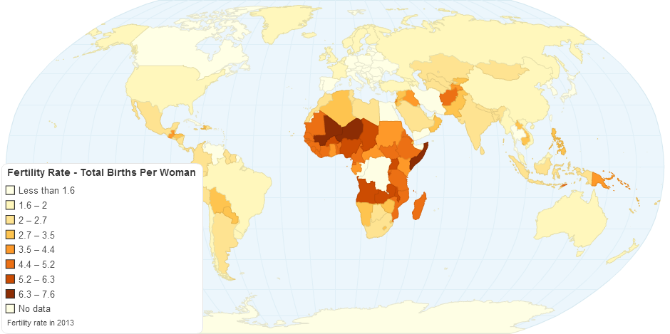 Fertility Rate Total Births Per Woman (2010-2013)