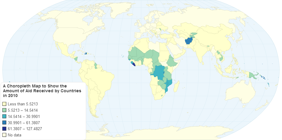 A Choropleth Map to Show the Amount of Aid Received by Countries in 2010