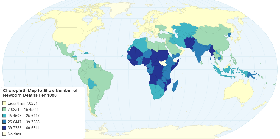 Choropleth Map to Show Number of Newborn Deaths Per 1000