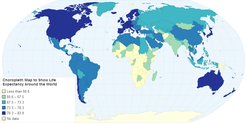 Choropleth Map to Show Life Expectancy Around the World