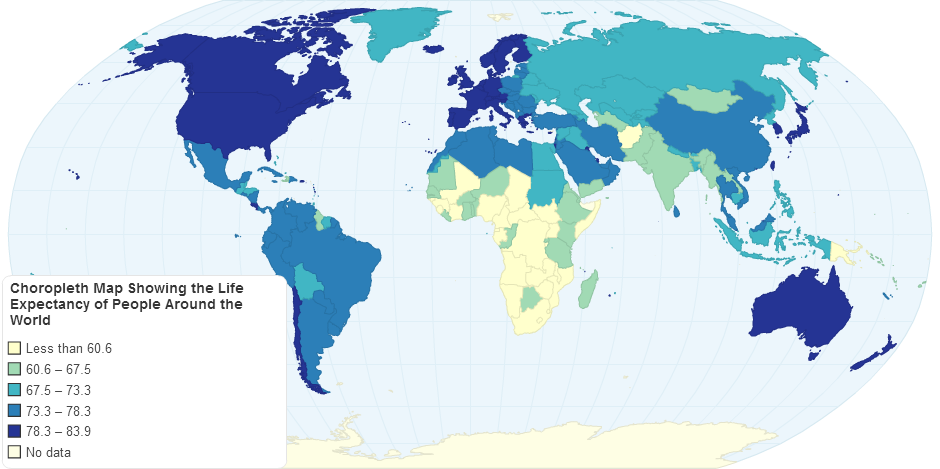 Choropleth Map Showing the Life Expectancy of People Around the World