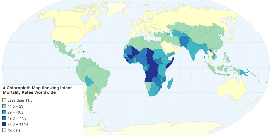 A Chloropleth Map Showing Infant Mortality Rates Worldwide