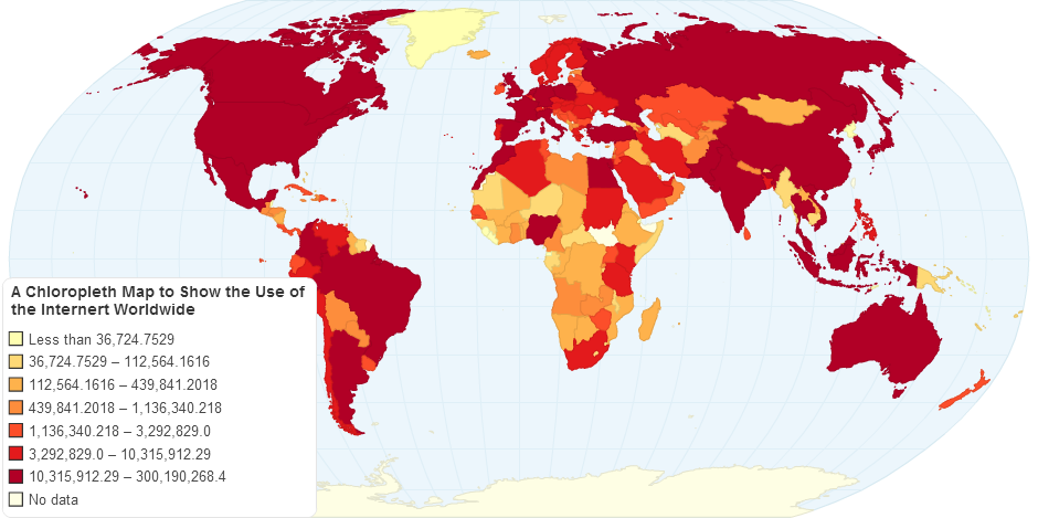 A Chloropleth Map to Show the Use of the Internert Worldwide