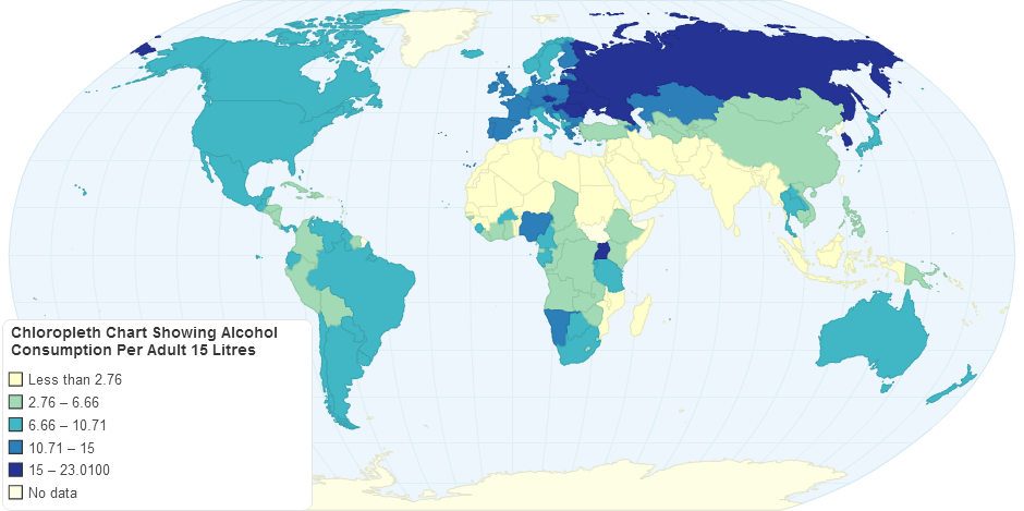 Chloropleth Chart Showing Alcohol Consumption Per Adult 15 Litres