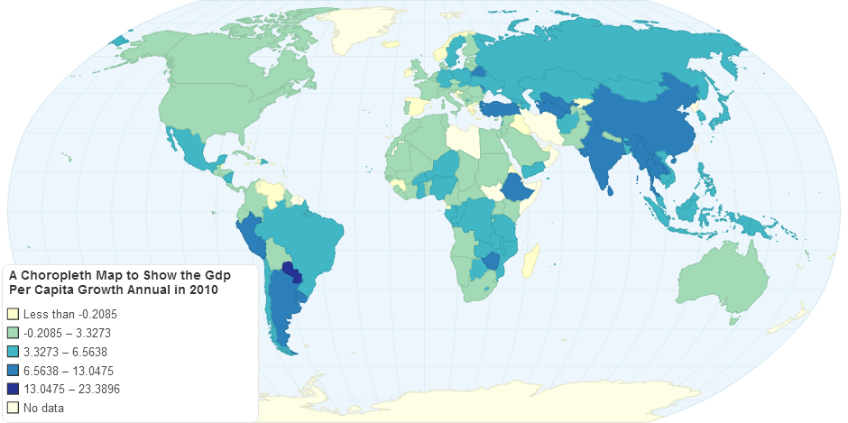 A Choropleth Map to Show the Gdp Per Capita Growth Annual in 2010