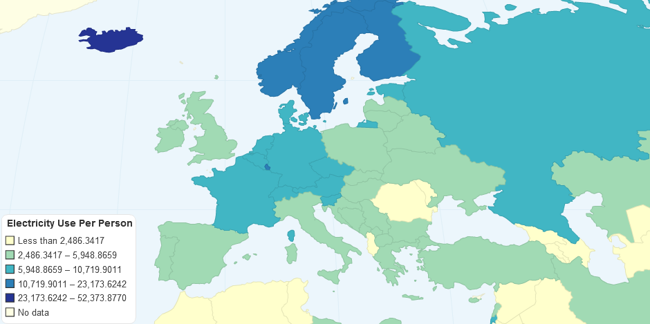 Electricity use per person