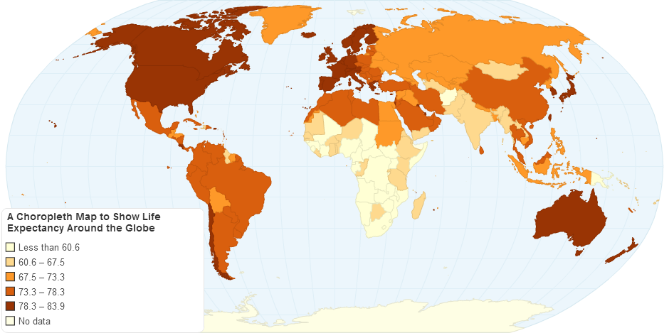 A Choropleth Map to Show Life Expectancy Around the Globe