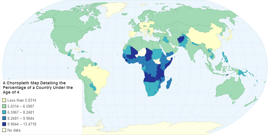A Choropleth Map Detailing the Percentage of a Country Under the Age of 4