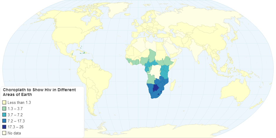 Chloropleth to Show Hiv in Different Areas of Earth