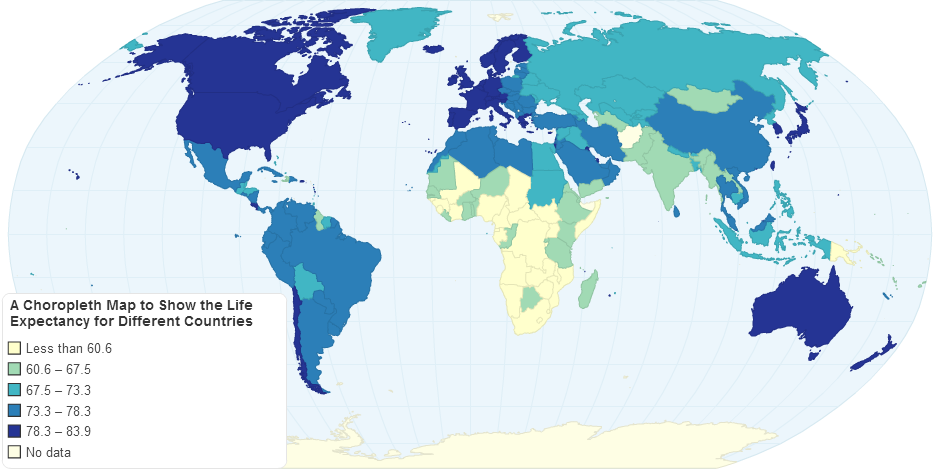 choropleth map of the world A Choropleth Map To Show The Life Expectancy For Different Countries choropleth map of the world