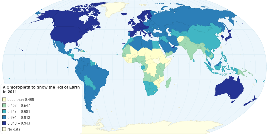 A Chloropleth to Show the Hdi of Earth in 2011