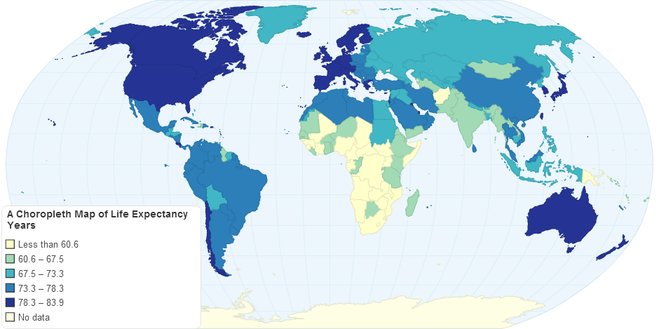 A Choropleth Map of Life Expectancy Years